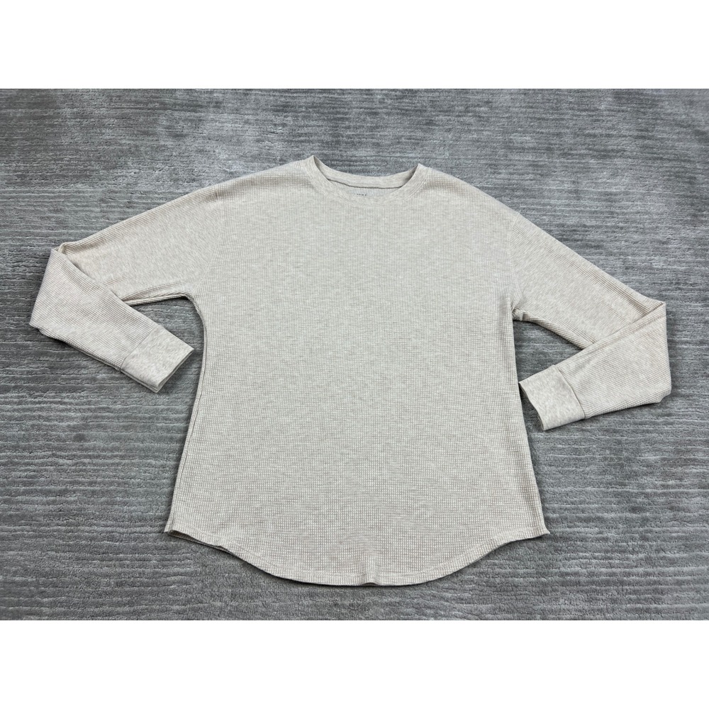 Time and Tru Thermal Top Womens L Oatmeal Waffle Knit Long Sleeve Curved Hem
